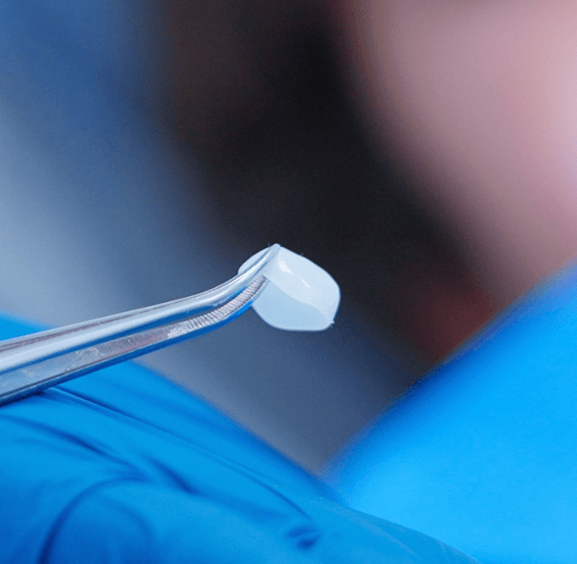 Ceramir Pediatric Crowns with pincett in hand blue bakground